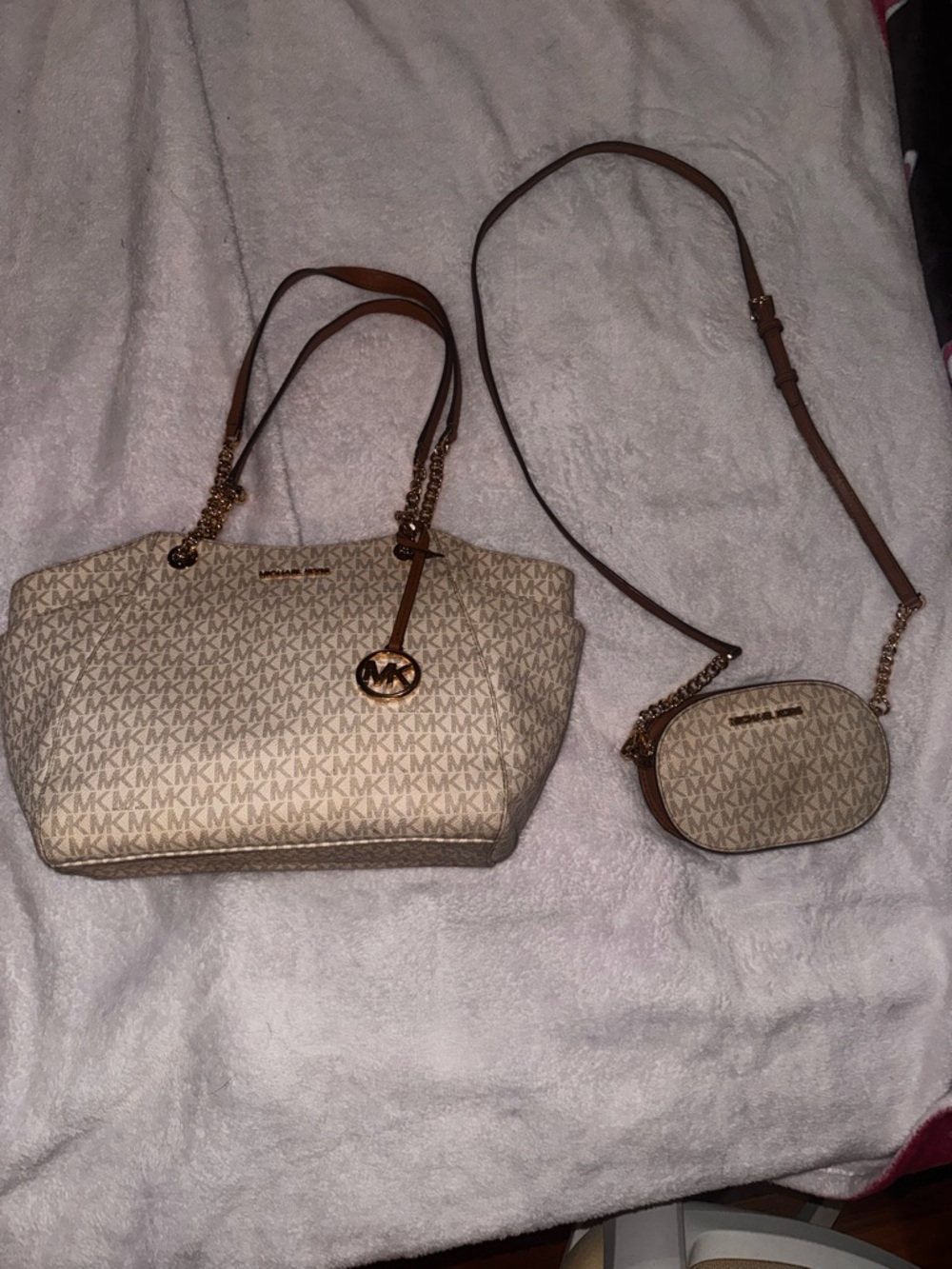 Michael Kors Beige Logo Tote with Matching Crossbody